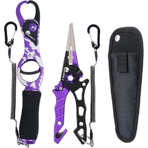 Golden J Fish Lip Gripper & Multi-Function Fishing Pliers Set - High-Strength Aluminum & Stainless Steel, Hook Remover, Split Ring Pliers, Line Cutter, Ideal for Ice, Surf, Lure Fishing in Kuwait