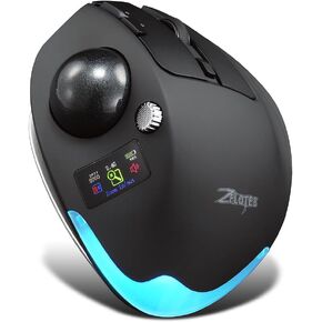 zelotes Wireless Trackball Mouse with Display,Ergonomic Bluetooth Mouse,Rechargeable,4800 DPI, 3-in-1(BT +2.4GHz USB Receiver+Type-C), 8 Programmable Buttons,LED Lighting,for Laptop, PC, Pad,Black in Saudi Arabia