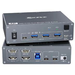 محول USB C KVM لشاشتين وجهاز كمبيوتر، HDMI سطح المكتب والكمبيوتر المحمول USB Typc C شاشة مزدوجة محول KVM يدعم 4K@60 هرتز لجهازي كمبيوتر مشاركة لوحة المفاتيح والماوس والشاشة in Kuwait