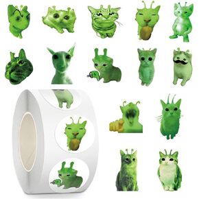 500 PCS Alien Cat Stickers Roll, 14 Cute Kawaii Designs Waterproof Vinyl Mini Stickers (0.7 Inch) for Water Bottles, Laptop, Journal, Scrapbooking, Planner, Party Favors in Saudi Arabia