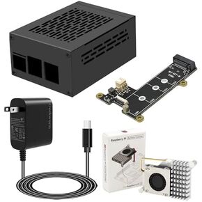 Geekworm X1001 M.2 Key-M NVMe SSD PIP PCIe Peripheral Board+P579 Metal Case with Official Pi 5 Active Cooler+PD 27W USB-C Power Supply for Raspberry Pi 5 in Kuwait