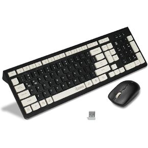 Wireless Keyboard and Mouse Combo, Reccazr 2.4G Full-Sized Keyboard and Mouse Cordless, 3 DPI Adjustable Mouse, Dual-System Keyboard for Computer/Laptop/Windows/Mac (Black & Cream) in Saudi Arabia