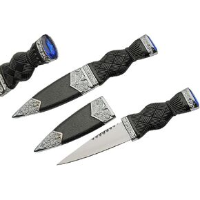 SZCO Supplies 7" Sapphire Adorned Sgian Dubh Scottish Dirk Knife with Scabbard, High-Quality Stainless Steel Blade, Black Handle for Ceremonial and Everyday Use in Saudi Arabia