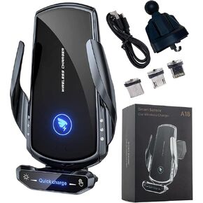 Wireless Car Charger Mount 15W Fast Charging Auto Clamping Automotive Electric Induction Car Phone Holder Mount Car Wireless Charger Air Vent Car Phone Mount Compatible with All Android (Black) in Kuwait