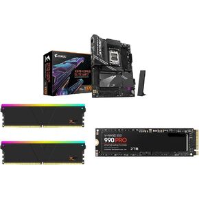 Newegg Motherboard SSD Memory Combo - X870 WIFI7 AM5, ATX, DDR5, 4X M.2, PCIe 5.0, USB4, Motherboard and XSky DDR5 32GB (2x16GB) 6000MHz CL30 RGB Memory 990 PRO 2TB SSD, PCIe Gen4 M.2 2280, 7,450MB/s in Kuwait