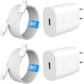 USB C Charger Block, 25W USBC Super Fast Charging Adapter for Samsung Galaxy S25 S24 Ultra S23 S22 S21 S20 Note20 / iPhone 17 16 15 14 13 Pro Max, Type C Wall Charger Plug, 2 Pack in Kuwait