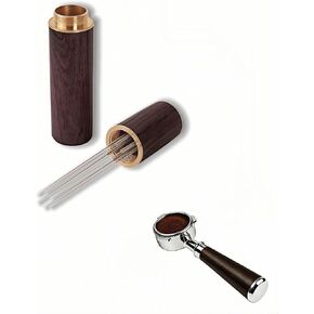 6-Needle Espresso WDT Tool 0.35mm – Walnut Wood Handle & Stand, Break Up Clumps for Even Extraction, Anti-Channeling, Professional Barista Coffee Distributor Accessory in Kuwait