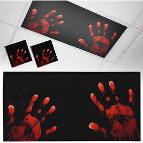 Halloween Fluorescent Light Covers for Ceiling Lights Red Blood Hands Magnetic Light Filters 4 Pack 4x2 ft Black Bloody Hand Ceiling Lights Cover for Classroom Office School Home Drop Lamp Decor in Saudi Arabia