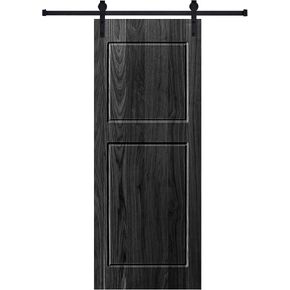 2-Panel 30 in x 96 in Wood Black Barn Sliding Door with Hardware Kit in Kuwait