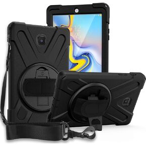 KIQ Shield Series for Samsung Galaxy Tab A 8.0 Case 2018, Shockproof 360 Rotatable W/Kickstand Hand Strap Shoulder Cover for Galaxy Tab SMT387v Tab A Verizon Case 8.0 (Black) in Saudi Arabia