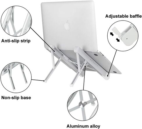 Portable Adjustable Egonomic Laptop Stand Holder for Desk, Aluminum Ventilated Notebook Riser for MacBook Air Pro, More 10-15.6 inches Tablet PC (Silver) in Kuwait