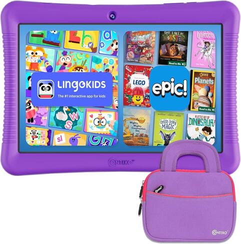 Contixo K102 10" Kids Tablet Bundle - HD Learning Tablet & Sleeve Bag for Kids Ages 3-7, Includes Learning Educational Apps, Parental Controls, Android, Dual Camera - Pink in Kuwait