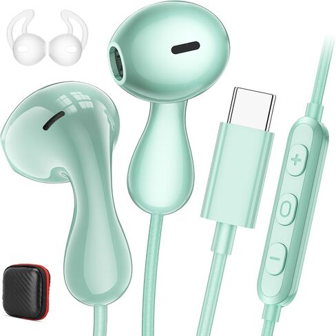 Jelanry USB-C Wired Earbuds Semi-in Ear Headphones with Microphone - Mint in Kuwait