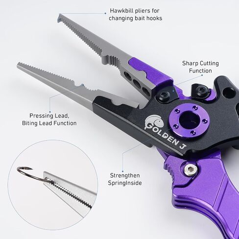 Golden J Fish Lip Gripper & Multi-Function Fishing Pliers Set - High-Strength Aluminum & Stainless Steel, Hook Remover, Split Ring Pliers, Line Cutter, Ideal for Ice, Surf, Lure Fishing in Kuwait