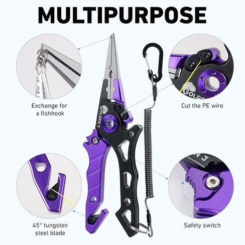 Golden J Fish Lip Gripper & Multi-Function Fishing Pliers Set - High-Strength Aluminum & Stainless Steel, Hook Remover, Split Ring Pliers, Line Cutter, Ideal for Ice, Surf, Lure Fishing in Kuwait