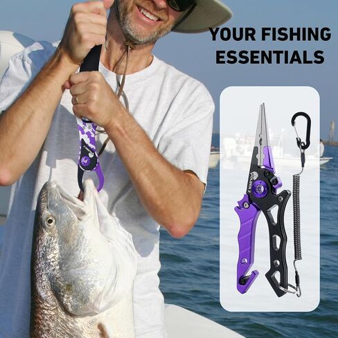 Golden J Fish Lip Gripper & Multi-Function Fishing Pliers Set - High-Strength Aluminum & Stainless Steel, Hook Remover, Split Ring Pliers, Line Cutter, Ideal for Ice, Surf, Lure Fishing in Kuwait