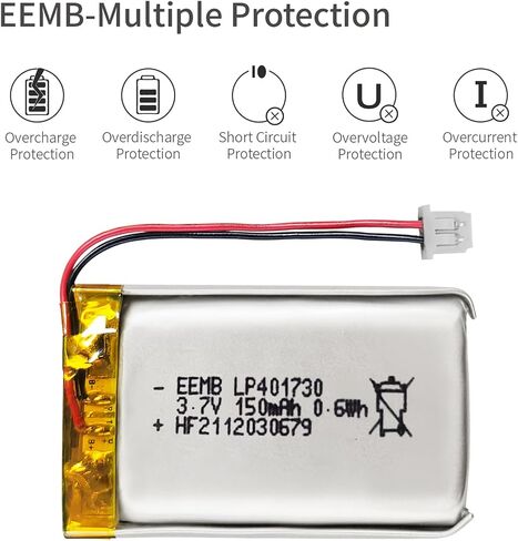 EEMB 3.7V 401730 LiPo Battery 150mAh Rechargeable with Wire JST 1.25mm in Kuwait