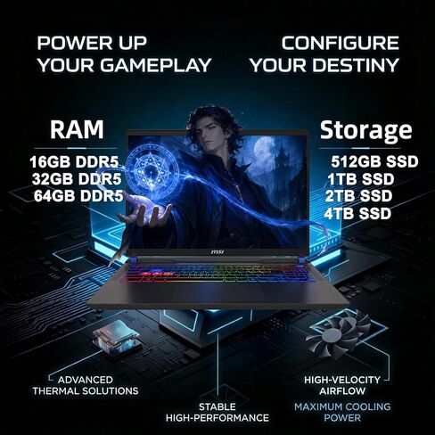 iCarp Customized Laptop Made with MSI Vector 16 Gaming Laptop 16" WUXGA 144Hz Intel Ultra 7 255HX 20-core 16GB/32GB/64GB DDR5 512GB/1TB/2TB/4TB GeForce RTX 5070 ti (992 AI Tops) Backlit Win11 in Kuwait