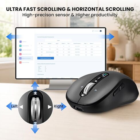 INFINMIND Wireless Bluetooth Mouse,USB+BT×2,Multi Device Ergo Computer Mouses,Metal 4-Way Super wheel,± 3K DPI,9 Buttons,Quiet,Rechargeable,USB Cordless Mice for Laptop,Tablet,Mac,iPad,PC,Phone (Grey) in Saudi Arabia
