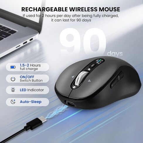 INFINMIND Wireless Bluetooth Mouse,USB+BT×2,Multi Device Ergo Computer Mouses,Metal 4-Way Super wheel,± 3K DPI,9 Buttons,Quiet,Rechargeable,USB Cordless Mice for Laptop,Tablet,Mac,iPad,PC,Phone (Grey) in Saudi Arabia