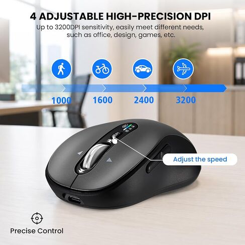 INFINMIND Wireless Bluetooth Mouse,USB+BT×2,Multi Device Ergo Computer Mouses,Metal 4-Way Super wheel,± 3K DPI,9 Buttons,Quiet,Rechargeable,USB Cordless Mice for Laptop,Tablet,Mac,iPad,PC,Phone (Grey) in Saudi Arabia