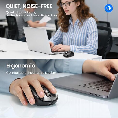 INFINMIND Wireless Bluetooth Mouse,USB+BT×2,Multi Device Ergo Computer Mouses,Metal 4-Way Super wheel,± 3K DPI,9 Buttons,Quiet,Rechargeable,USB Cordless Mice for Laptop,Tablet,Mac,iPad,PC,Phone (Grey) in Saudi Arabia