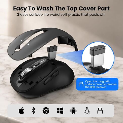 INFINMIND Wireless Bluetooth Mouse,USB+BT×2,Multi Device Ergo Computer Mouses,Metal 4-Way Super wheel,± 3K DPI,9 Buttons,Quiet,Rechargeable,USB Cordless Mice for Laptop,Tablet,Mac,iPad,PC,Phone (Grey) in Saudi Arabia