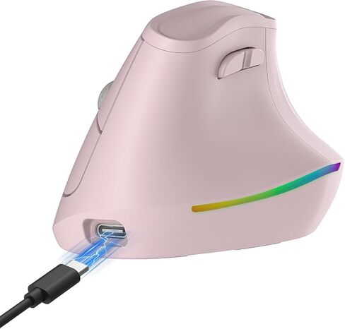 KYSONA 57° Wireless Ergonomic Mouse, Vertical Mouse, Carpal Tunnel Mouse, RGB Light, Rechargeable, Bluetooth & 2.4G, 5-Level DPI Adjustment, Quiet Click Ergo Mice Compatible with PC/Laptop/Mac, Pink in Kuwait