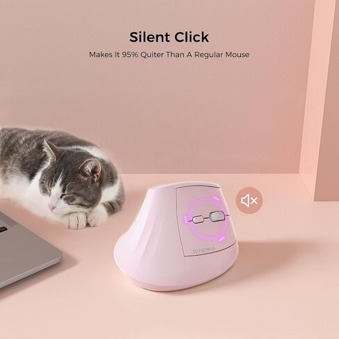 KYSONA 57° Wireless Ergonomic Mouse, Vertical Mouse, Carpal Tunnel Mouse, RGB Light, Rechargeable, Bluetooth & 2.4G, 5-Level DPI Adjustment, Quiet Click Ergo Mice Compatible with PC/Laptop/Mac, Pink in Kuwait
