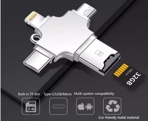 Type-C High-Speed USB 3.0 4-in-1 Card Reader ， Compatible with Android/iOS/Huawei Phones & Tablets, OTG Expansion for SD/TF Memory Cards, Supports Music Download, Transfer & Conversion in Saudi Arabia