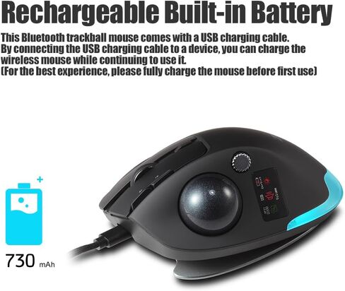 zelotes Wireless Trackball Mouse with Display,Ergonomic Bluetooth Mouse,Rechargeable,4800 DPI, 3-in-1(BT +2.4GHz USB Receiver+Type-C), 8 Programmable Buttons,LED Lighting,for Laptop, PC, Pad,Black in Saudi Arabia