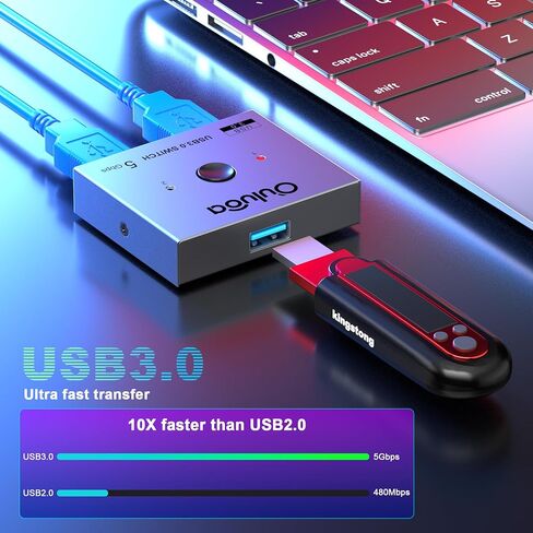 USB3.0 ثنائي الاتجاه تقاسم التبديل محدد 2 في 1 خارج و1 في 2 خارج، محول USB 5 جيجابت في الثانية لجهازي كمبيوتر محمول، مشاركة لوحة المفاتيح، الطابعة، الماسح الضوئي، محرك أقراص USB، متوافق مع أنظمة تشغيل متعددة in Kuwait
