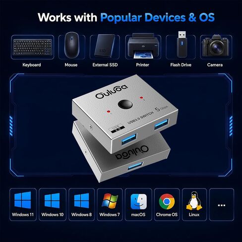 USB3.0 ثنائي الاتجاه تقاسم التبديل محدد 2 في 1 خارج و1 في 2 خارج، محول USB 5 جيجابت في الثانية لجهازي كمبيوتر محمول، مشاركة لوحة المفاتيح، الطابعة، الماسح الضوئي، محرك أقراص USB، متوافق مع أنظمة تشغيل متعددة in Kuwait