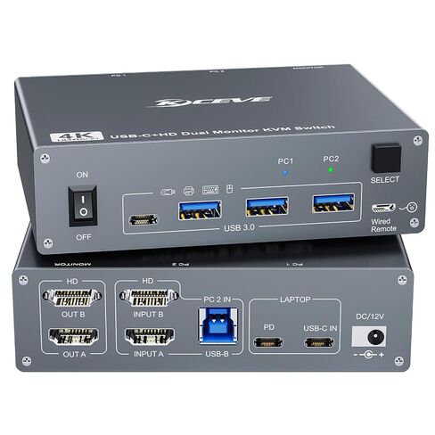محول USB C KVM لشاشتين وجهاز كمبيوتر، HDMI سطح المكتب والكمبيوتر المحمول USB Typc C شاشة مزدوجة محول KVM يدعم 4K@60 هرتز لجهازي كمبيوتر مشاركة لوحة المفاتيح والماوس والشاشة in Kuwait