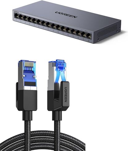 UGREEN Cat 8 Ethernet Cable 10FT Bundle with 16 Port Gigabit Ethernet Switch in Kuwait