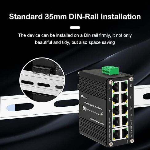 Hardened Industrial Gigabit 10 Ports Ethernet PoE+ Switch 10/100/1000BASE-T, 8-Port 802.3at PoE Up to 240-watt PoE Budget & 2-Port Uplink, DIN-Rail Compact Network Switch with Auto-MDI/MDI-X Function in Kuwait