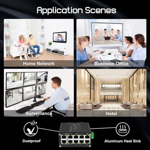 Hardened Industrial Gigabit 10 Ports Ethernet PoE+ Switch 10/100/1000BASE-T, 8-Port 802.3at PoE Up to 240-watt PoE Budget & 2-Port Uplink, DIN-Rail Compact Network Switch with Auto-MDI/MDI-X Function in Kuwait
