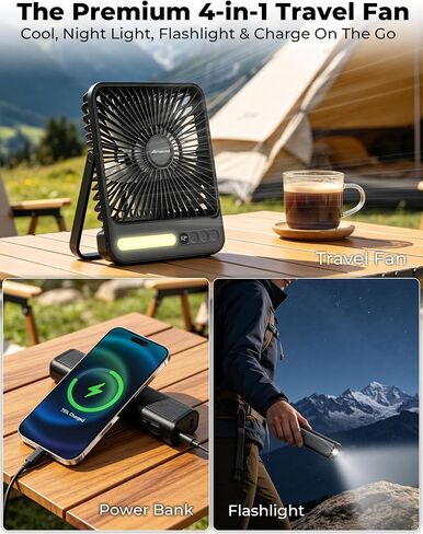 AMACOOL 4-in-1 Portable Rechargeable Travel Fan for Sleeping, Ultra-Thin 8-Inch, 10000mAh Detachable Power Bank with Flashlight, Battery Operated Fan for Camping Tent Outdoor Cruise Essentials 2026 in Kuwait