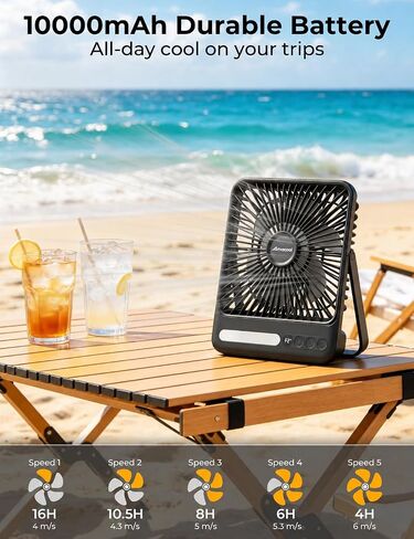 AMACOOL 4-in-1 Portable Rechargeable Travel Fan for Sleeping, Ultra-Thin 8-Inch, 10000mAh Detachable Power Bank with Flashlight, Battery Operated Fan for Camping Tent Outdoor Cruise Essentials 2026 in Kuwait