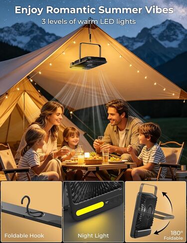 AMACOOL 4-in-1 Portable Rechargeable Travel Fan for Sleeping, Ultra-Thin 8-Inch, 10000mAh Detachable Power Bank with Flashlight, Battery Operated Fan for Camping Tent Outdoor Cruise Essentials 2026 in Kuwait