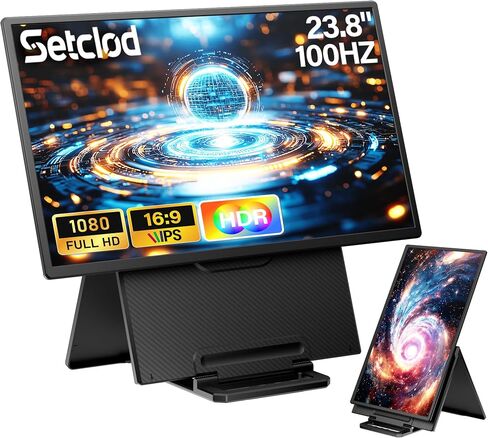 Setclod 23.8" Large Portable Monitor, 1080P FHD 100Hz Laptop Screen Extender, IPS 125% sRGB, Extra USB Hub for Office Gaming with Detachable Stand, Travel Monitor for Window, MAC, Xbox, Switch in Kuwait