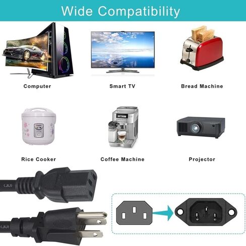 AC in Power Cord Cable Plug Replacement for LG 42" 42LV4200 42LV4200-UA 42LV4400 FLATRON M2762D PM M2762D-PC M2762D-PZ LED LCD HDTV HD TV Panasonic LG Motorola Samsung NEC Television in Kuwait