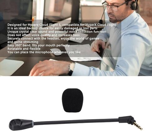 Detachable Noise Cancelling Replacement Microphone Compatible with Cloud Flight, Rotatable Mic for PC Gaming in Kuwait