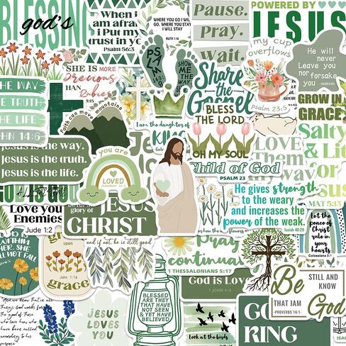 50 PCS Inspirational Christian Stickers, Waterproof Bible Verse Jesus Stickers for Water Bottles Laptop Scrapbook Journaling Planner, Green Bible Religious Sticker for Adults Faith Based Gifts in Kuwait