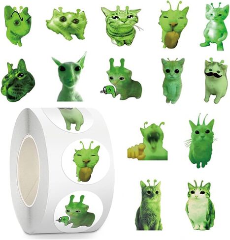 500 PCS Alien Cat Stickers Roll, 14 Cute Kawaii Designs Waterproof Vinyl Mini Stickers (0.7 Inch) for Water Bottles, Laptop, Journal, Scrapbooking, Planner, Party Favors in Saudi Arabia