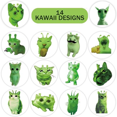 500 PCS Alien Cat Stickers Roll, 14 Cute Kawaii Designs Waterproof Vinyl Mini Stickers (0.7 Inch) for Water Bottles, Laptop, Journal, Scrapbooking, Planner, Party Favors in Saudi Arabia
