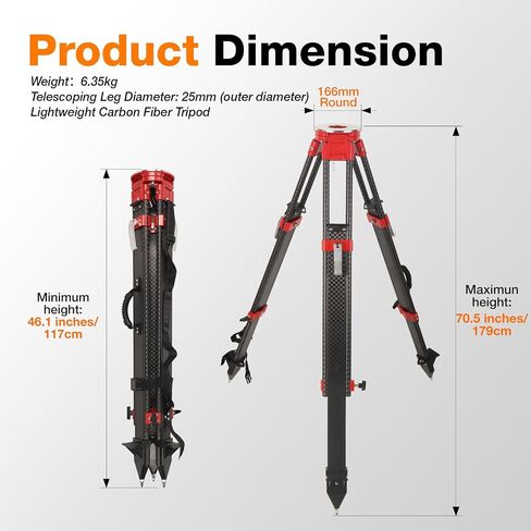 MOETER Carbon Fiber Survey Tripod, 5/8 in 11 Thread, 179 cm Heavy Duty in Saudi Arabia