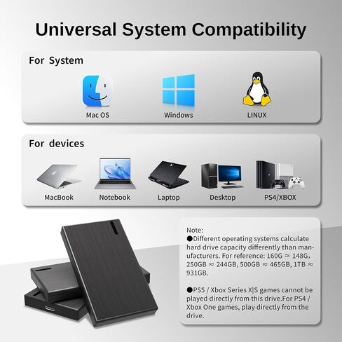 وحدة تخزين HDD محمولة سعة 1 تيرابايت USB-A Type-C متوافقة مع وحدات تحكم ألعاب الكمبيوتر الشخصي Mac in Kuwait