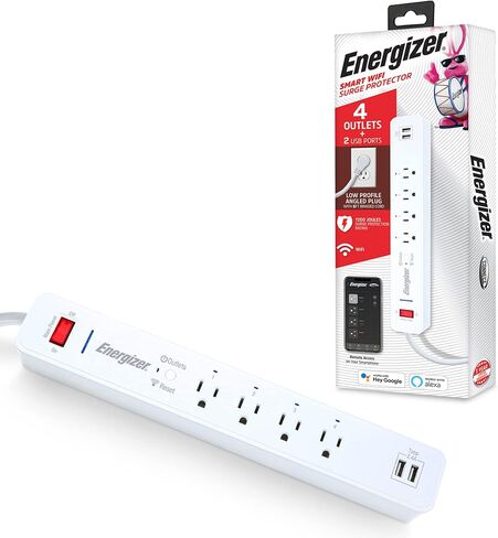 Energizer Smart Wi-Fi 4 Outlet 2 USB Power Strip, 1,200 Joules, Powers 4 Separate Items, Charge Compatible Devices, Compatible with Alexa/Siri/Google Assistant in Kuwait