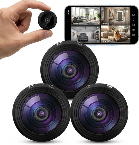 Mini Hidden Cameras 3 Pack, 1080P HD WiFi Security Camera for Home Indoor Outdoor, Spy Cam with 150° Wide Angle, Remote Viewing for Baby Pet Nanny Surveillance(Video Only) in Kuwait